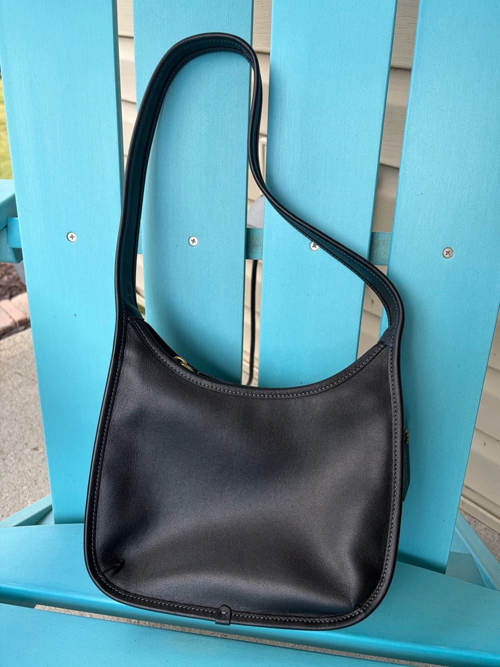 Coach curve zip black leather shoulder bag purse